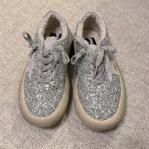 GGDB golden goose Women's Space-Star shoes silver glitter with shearling size 7